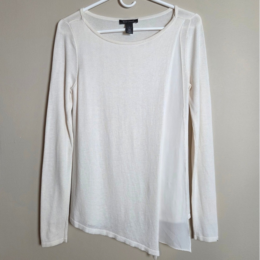 WHBM Women S Ivory Layered Sweater Silk Blend Asym Hem Quiet Luxury Chic Minimal